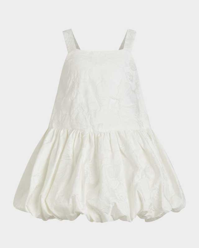 Girl's Elianna Puff Trim Floral Textured Dress, Size 4-10